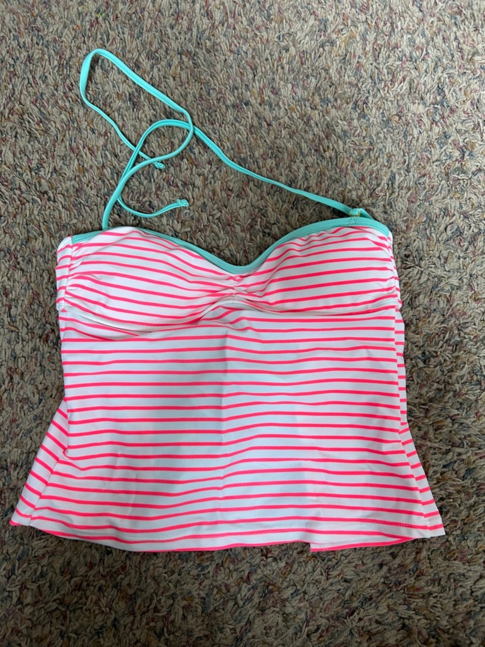 SO Pink and Aqua Striped Women's Swim Tankini Top